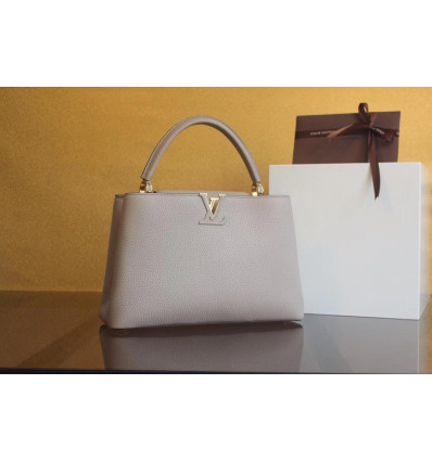 Louis Vuitton Capucines Mini Handbag in Smokey Brown Taurillon Leather with Leopard LV Replica