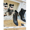 Black Nappa Leather Mid-Calf Boots with Pearls