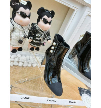 Black Nappa Leather Mid-Calf Boots Bright with Pearls