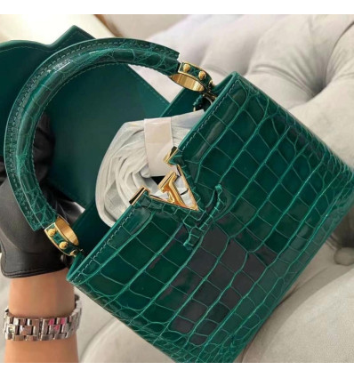 Crocodile leather top handle bag