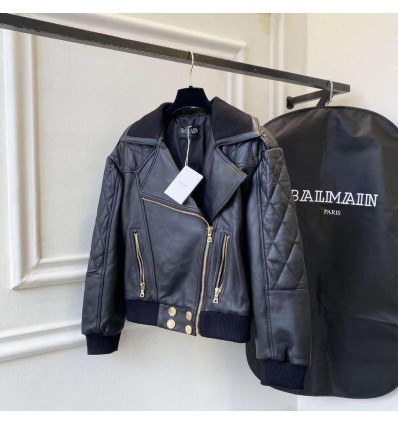 Notched-Lapel Leather Jacket