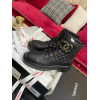 Black Quilted Leather CC Cap Toe Chain Link Logo Combat Boots