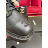 Black Quilted Leather CC Cap Toe Chain Link Logo Combat Boots