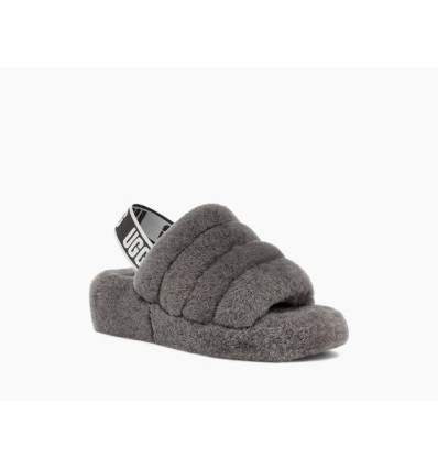 WOMENS GRAY FLUFF YEAH SLIDE SANDAL